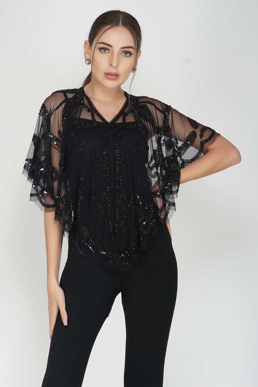 Black Paisley Embroidered Cape