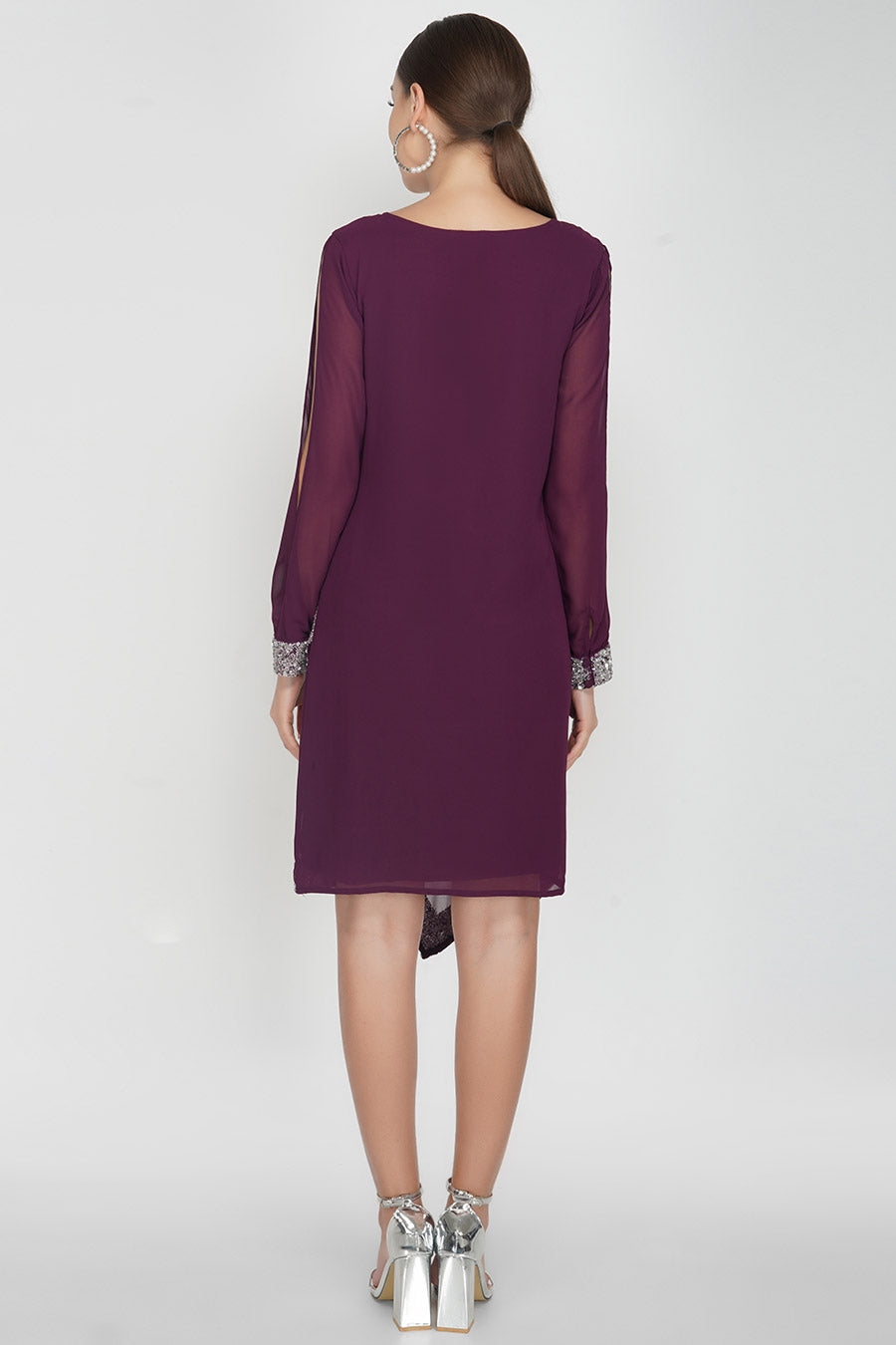 Maroon Asymmetric Cold Sleeve Dress