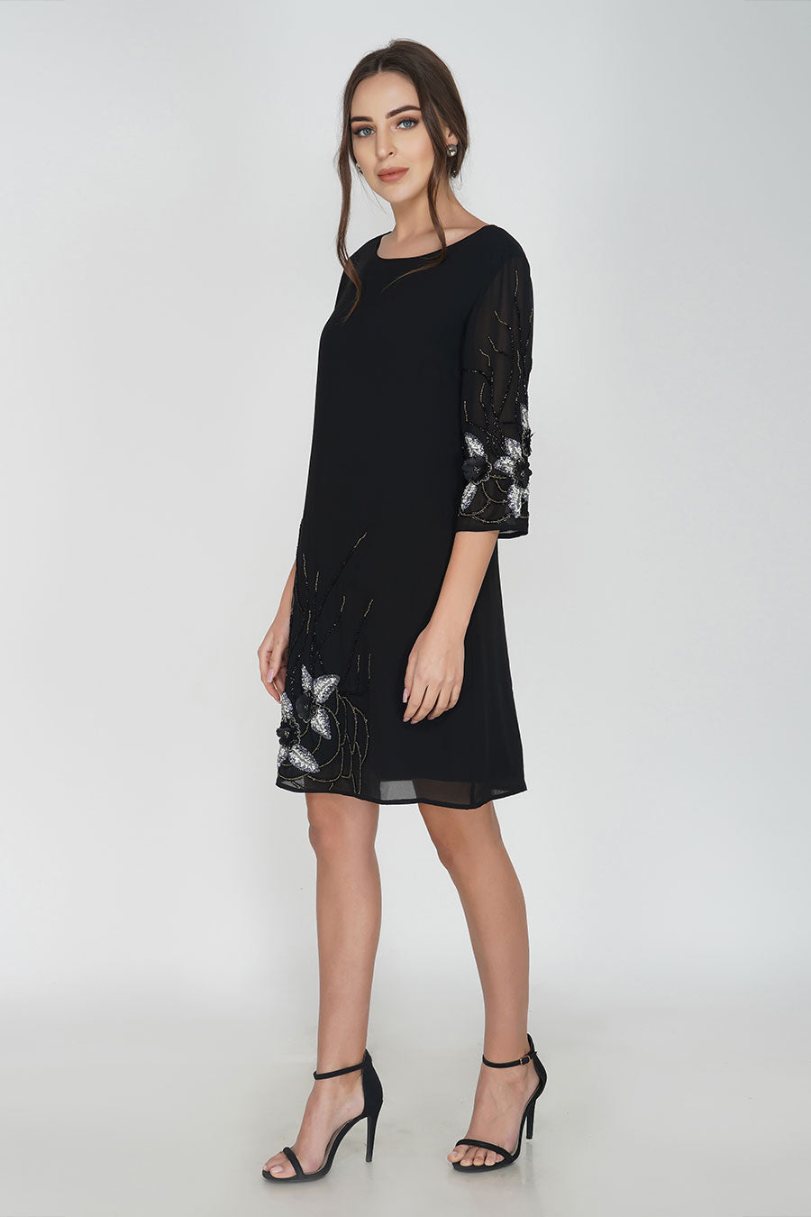Vine Embriodered Black Dress