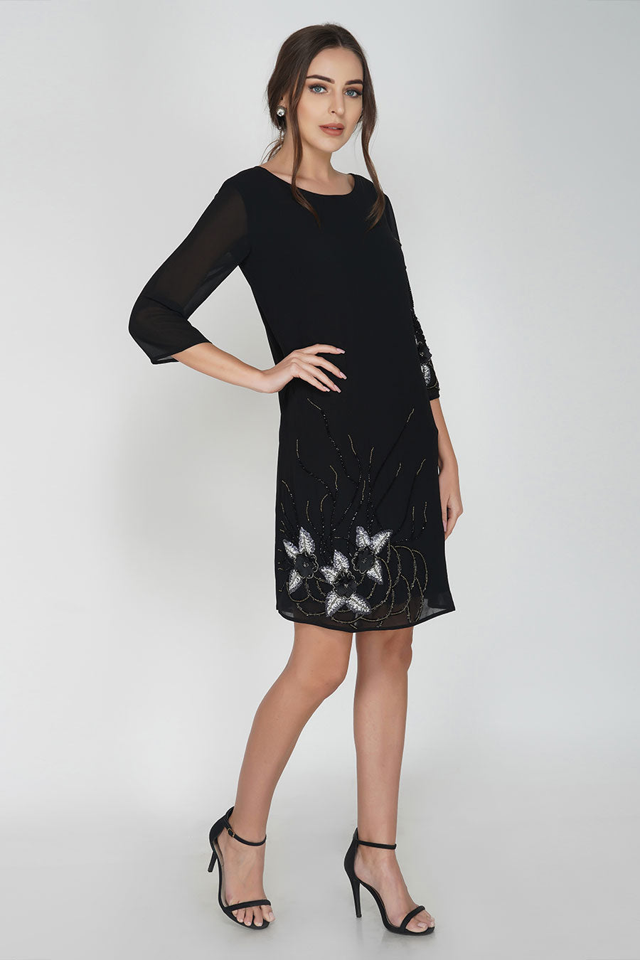 Vine Embriodered Black Dress