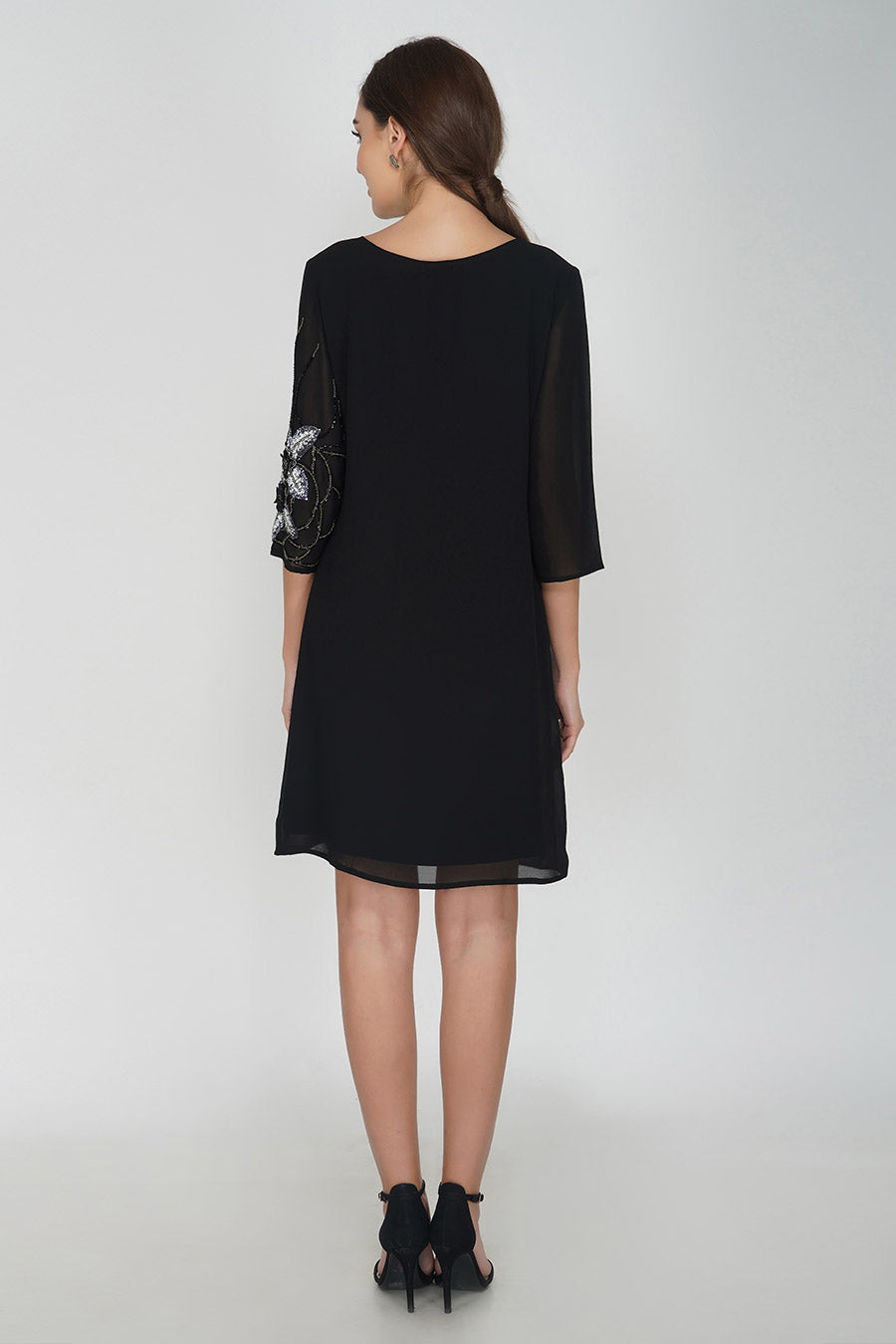 Vine Embriodered Black Dress