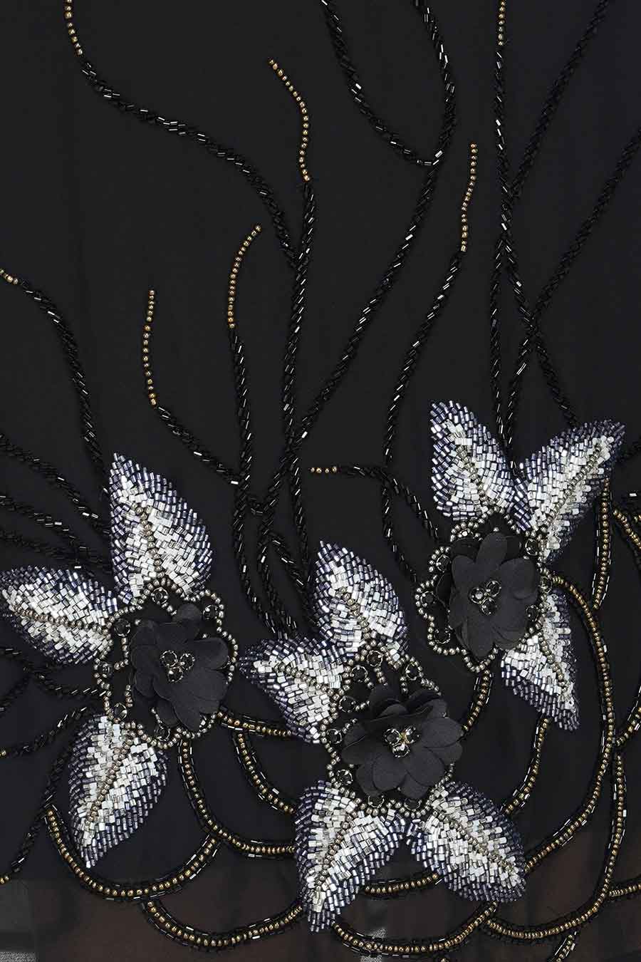 Vine Embriodered Black Dress
