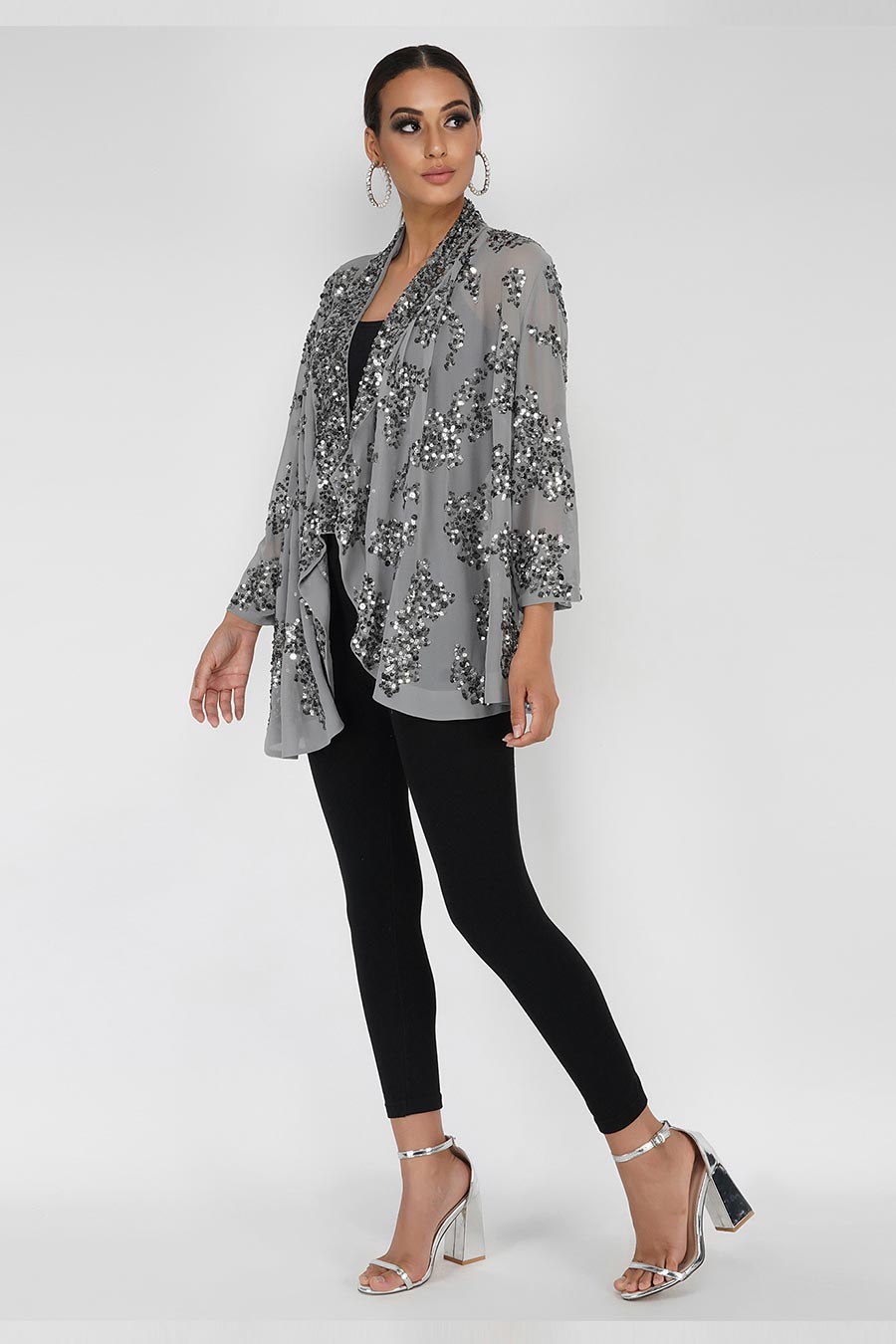 Sequin Embroidered Grey Shrug