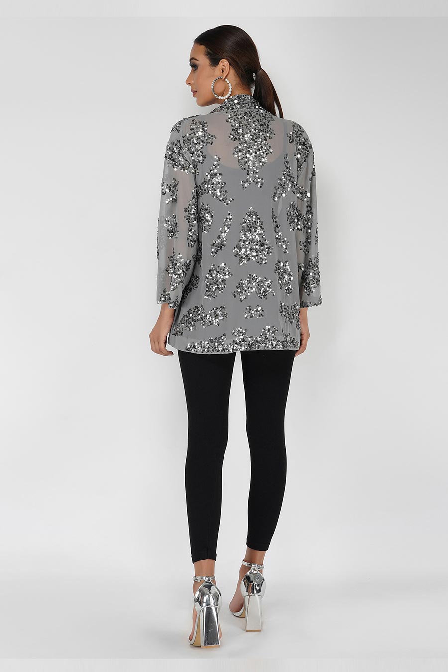Sequin Embroidered Grey Shrug