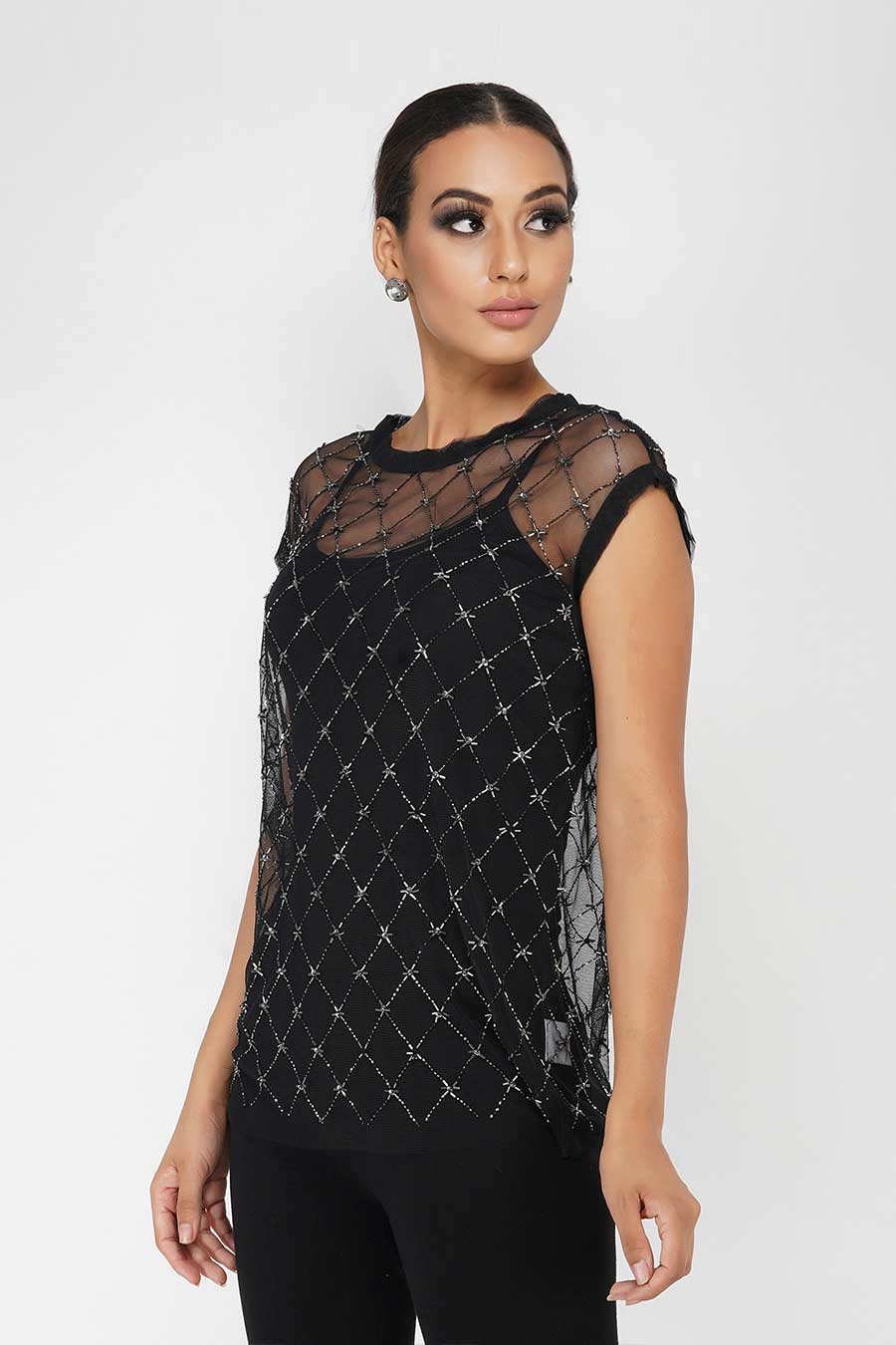 Beaded Grid Top With Camisole