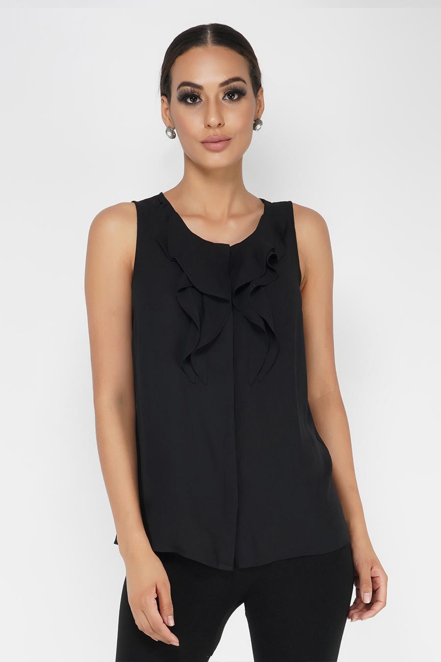 Black Front Ruffle Top