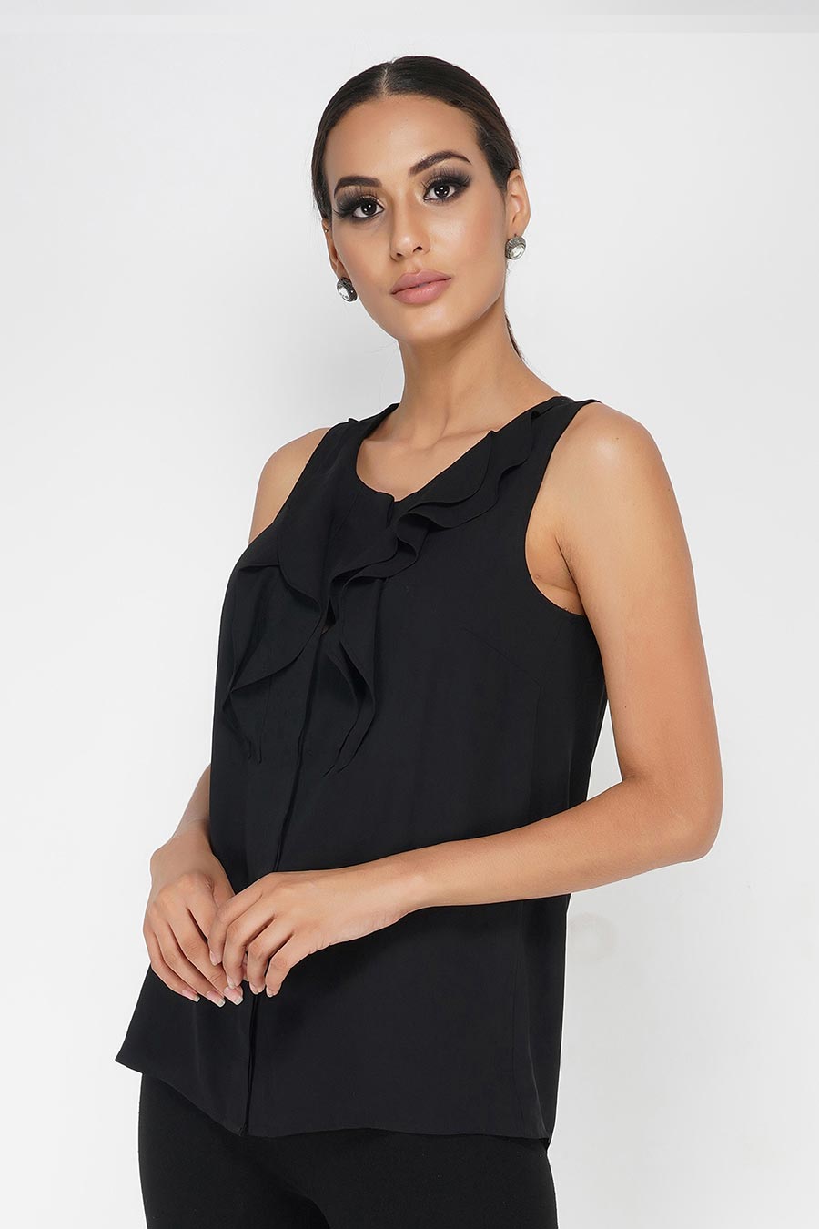 Black Front Ruffle Top