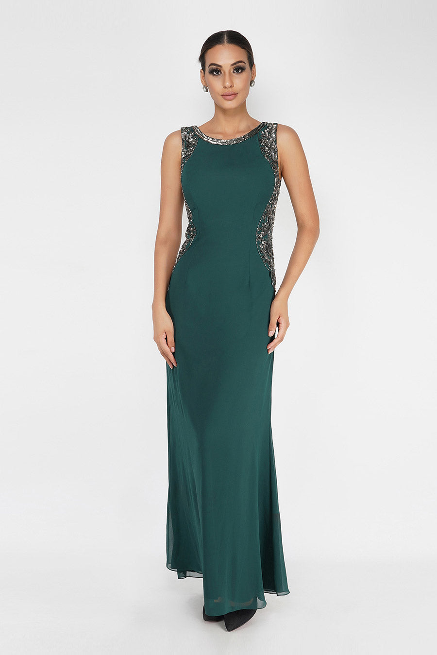 Pine Green Beaded Gown
