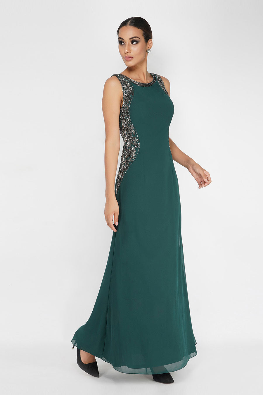 Pine Green Beaded Gown