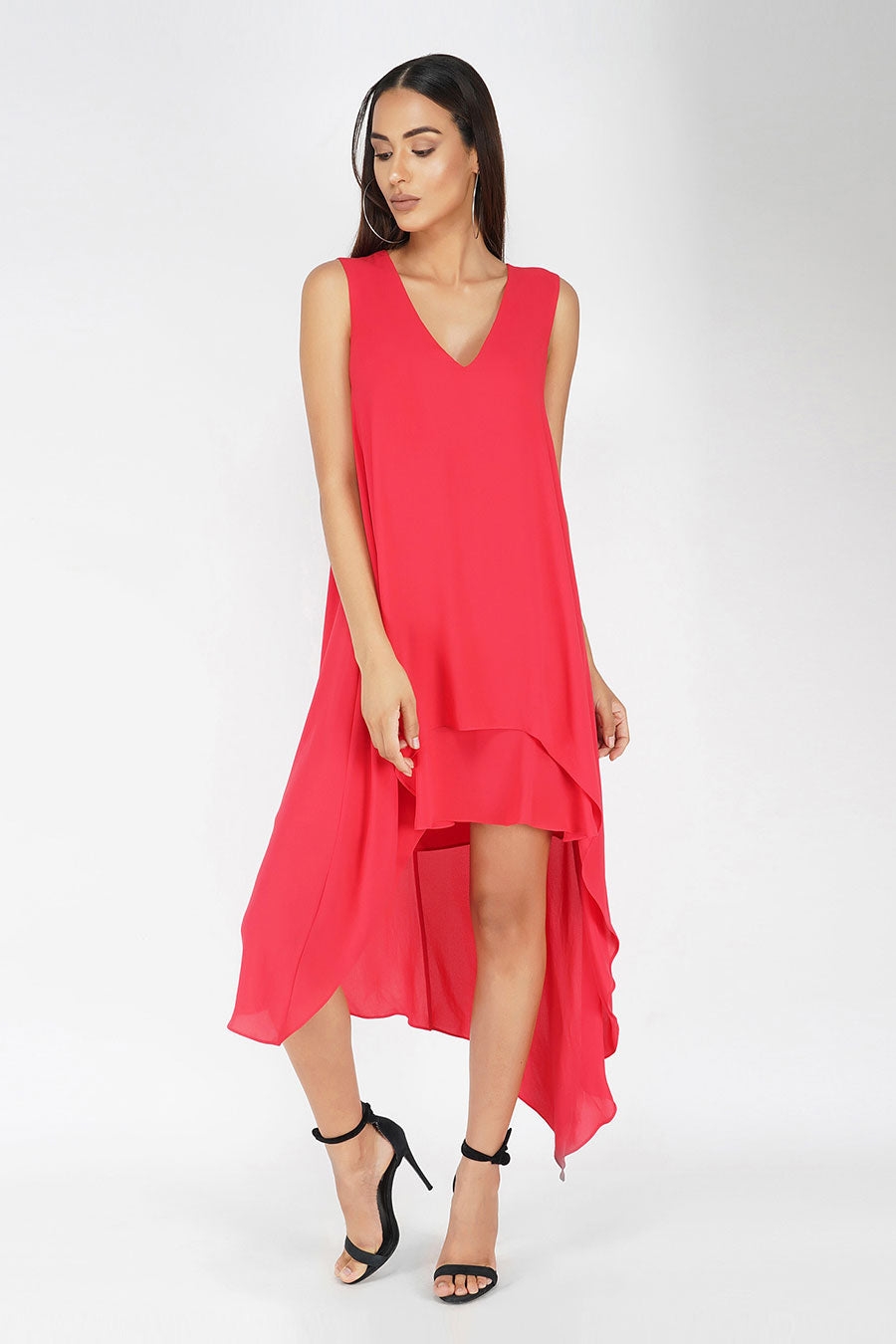 Red Waterfall Hemline Dress