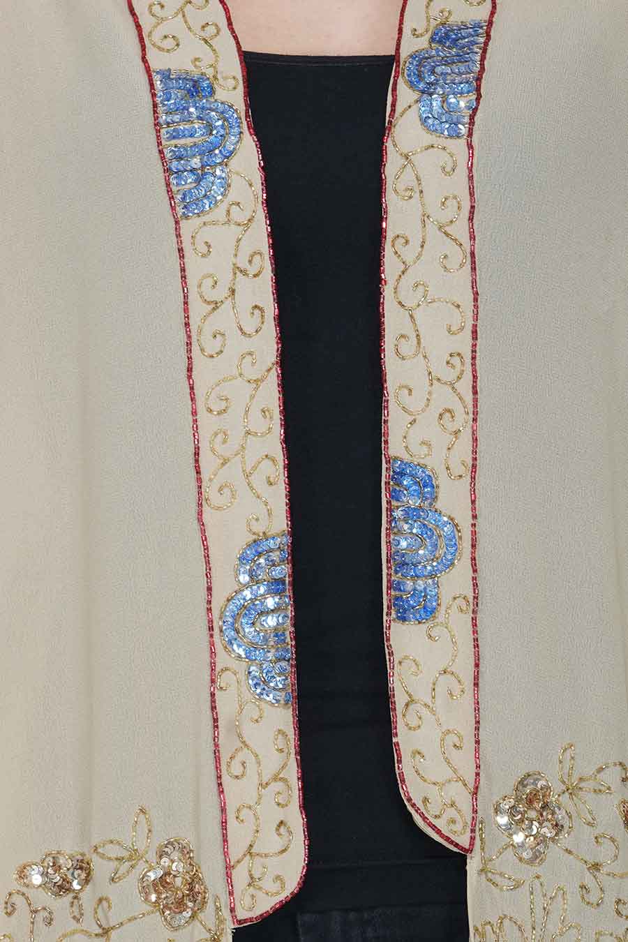Beige Long Embroidered Shrug