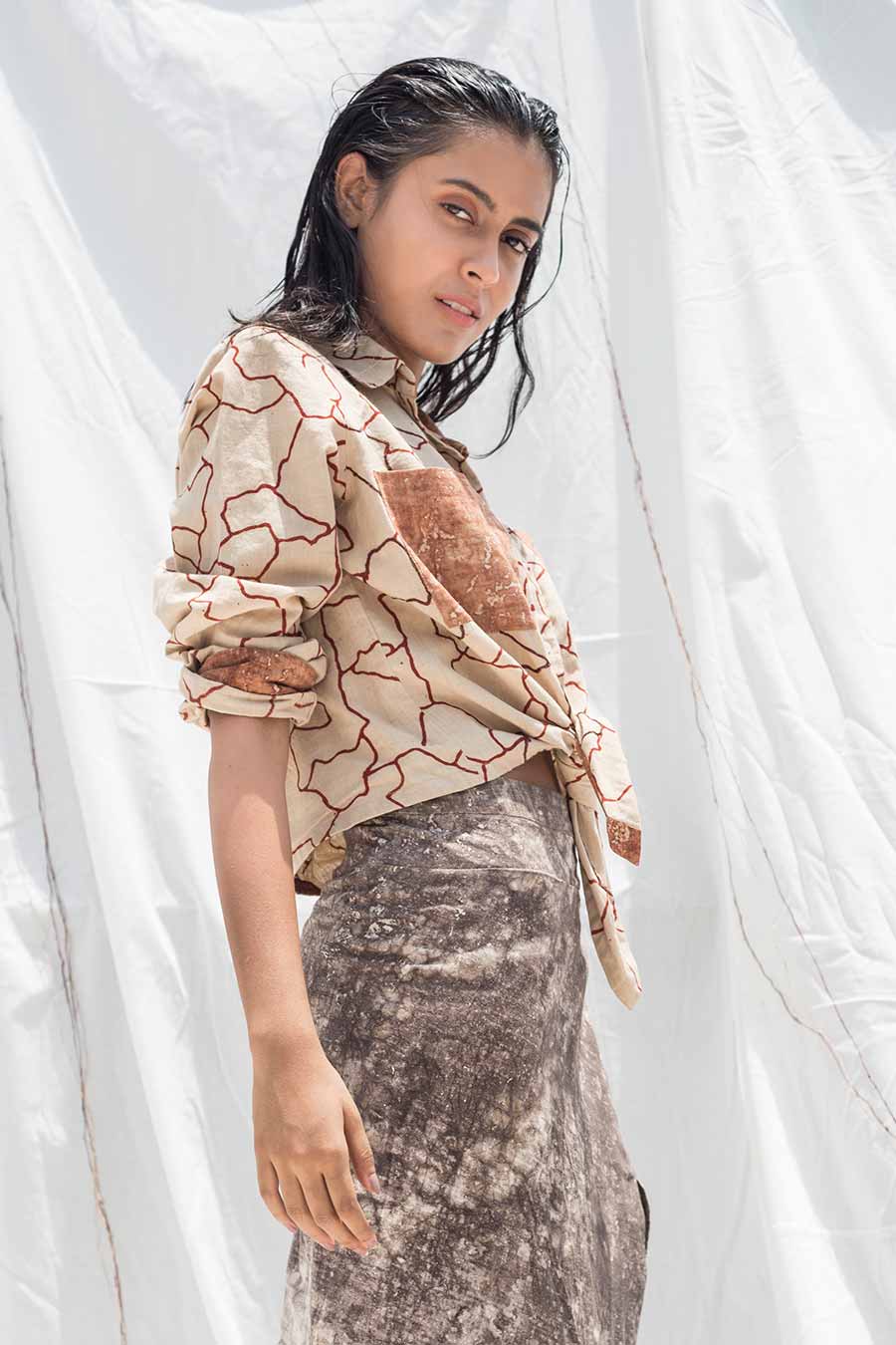 Beige Mitti Front Tie Shirt