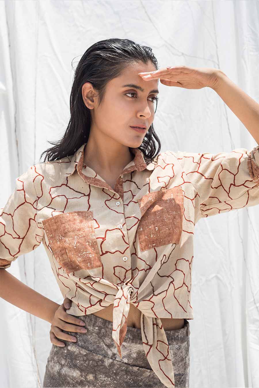 Beige Mitti Front Tie Shirt