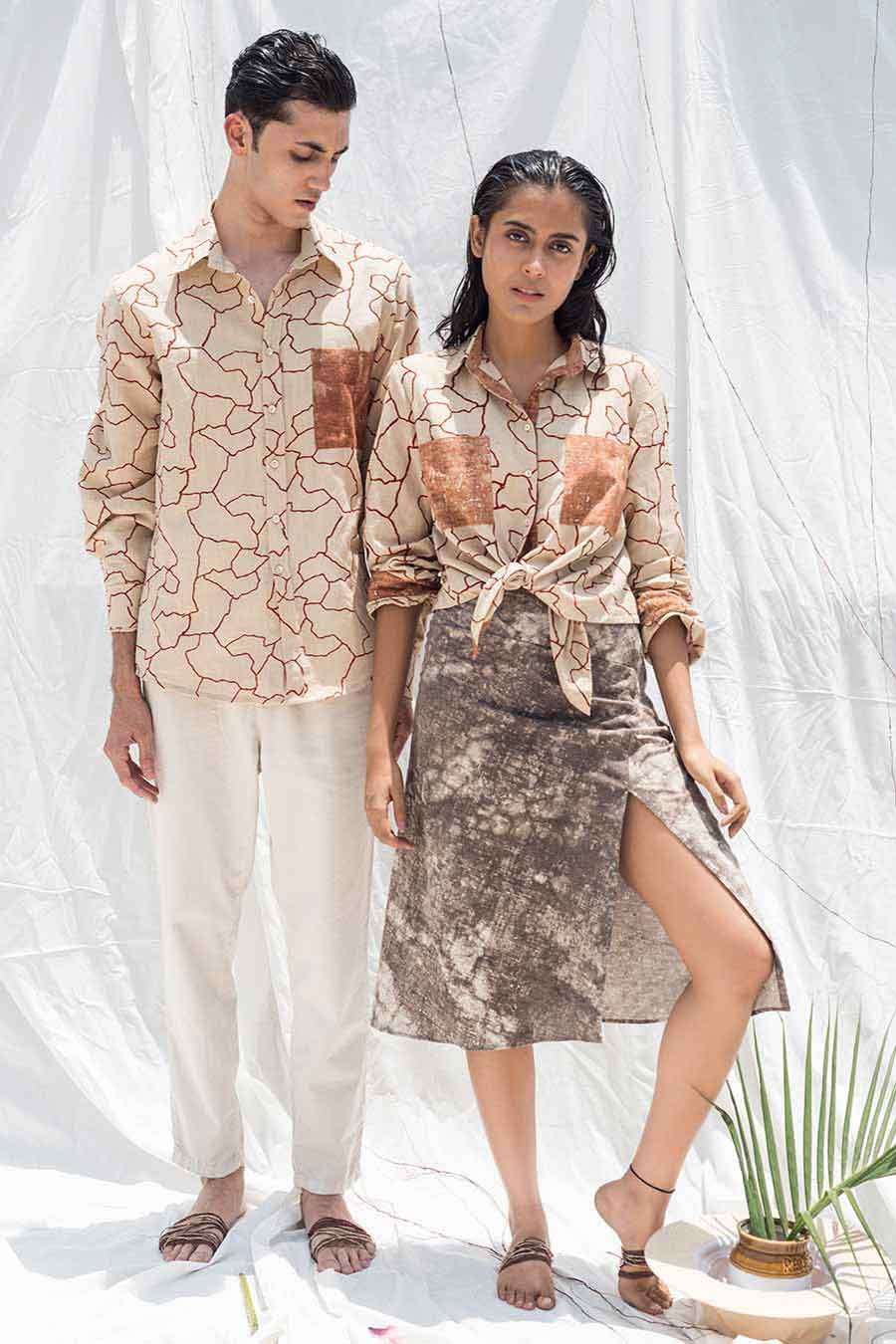 Beige Mitti Front Tie Shirt