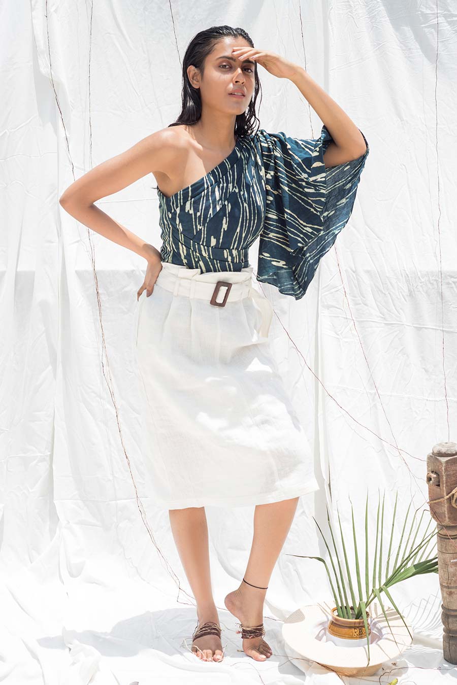 White Paper-Bag Linen Skirt