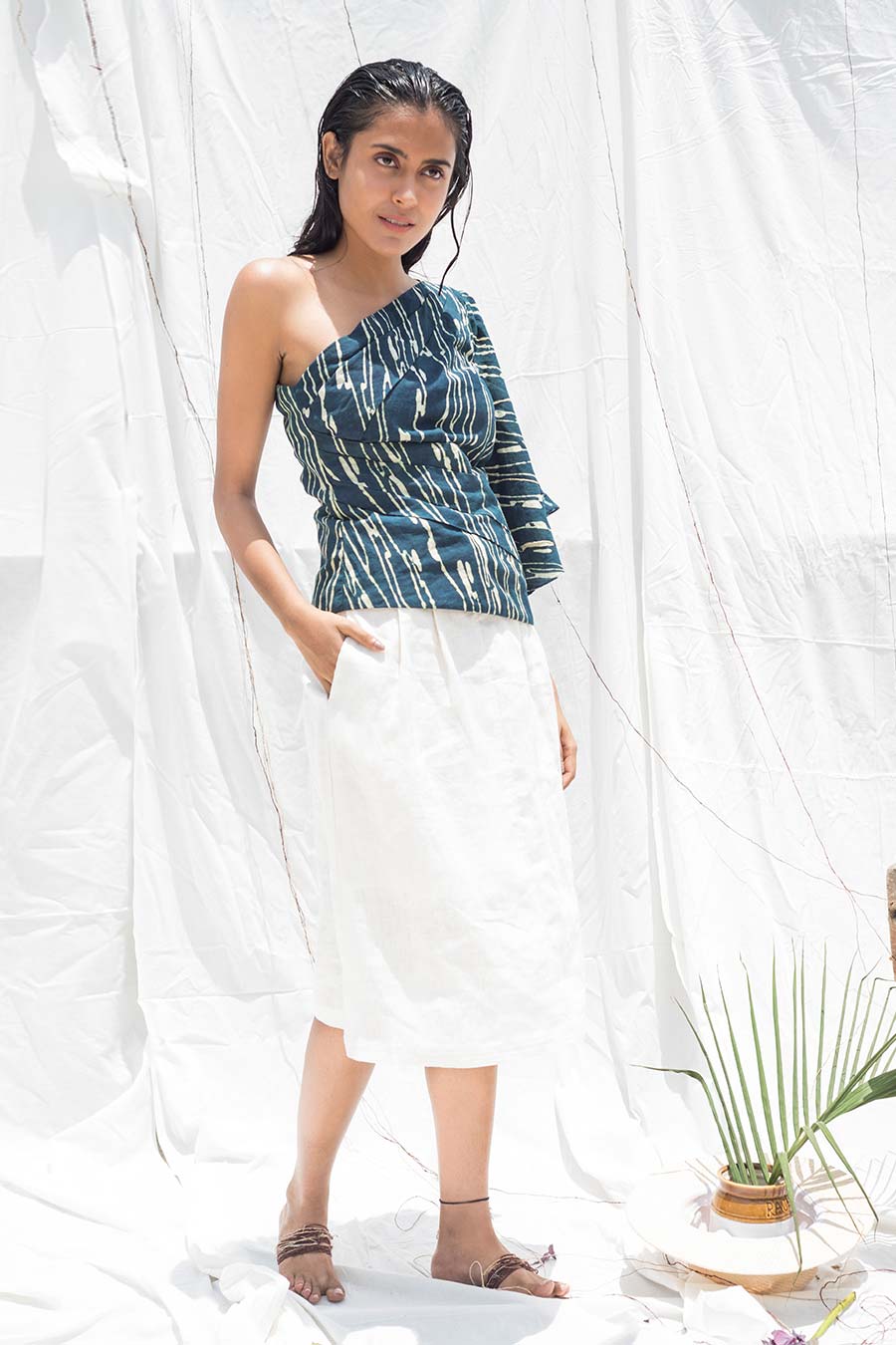 White Paper-Bag Linen Skirt