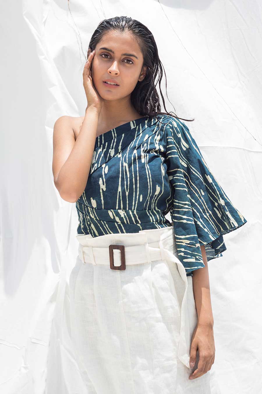 White Paper-Bag Linen Skirt