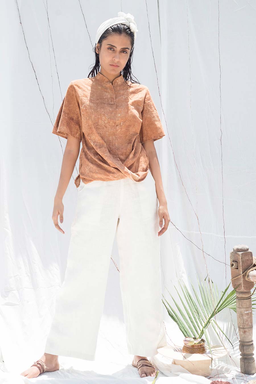 Straight Fit White Linen Pants