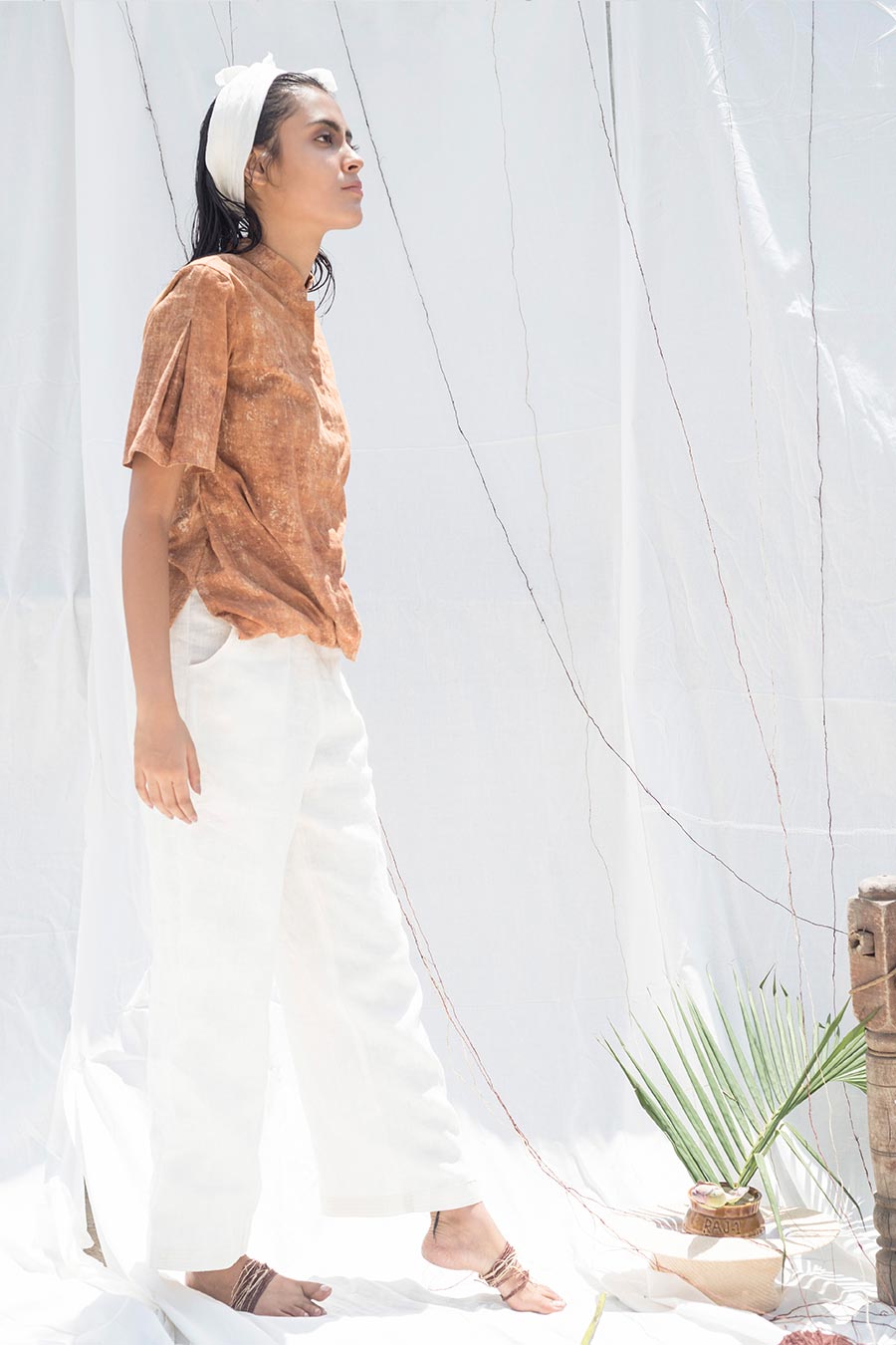 Straight Fit White Linen Pants