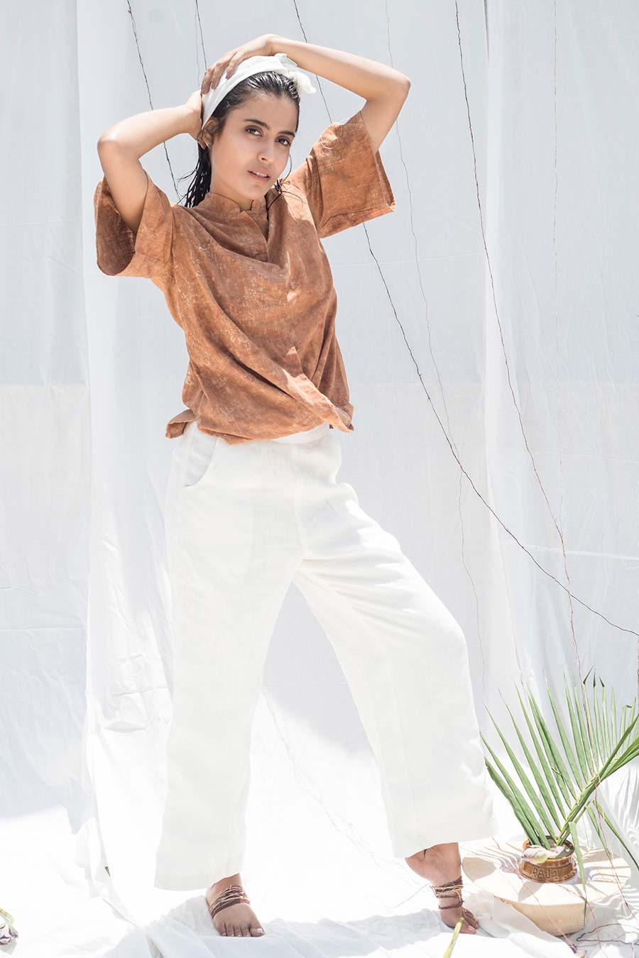 Straight Fit White Linen Pants
