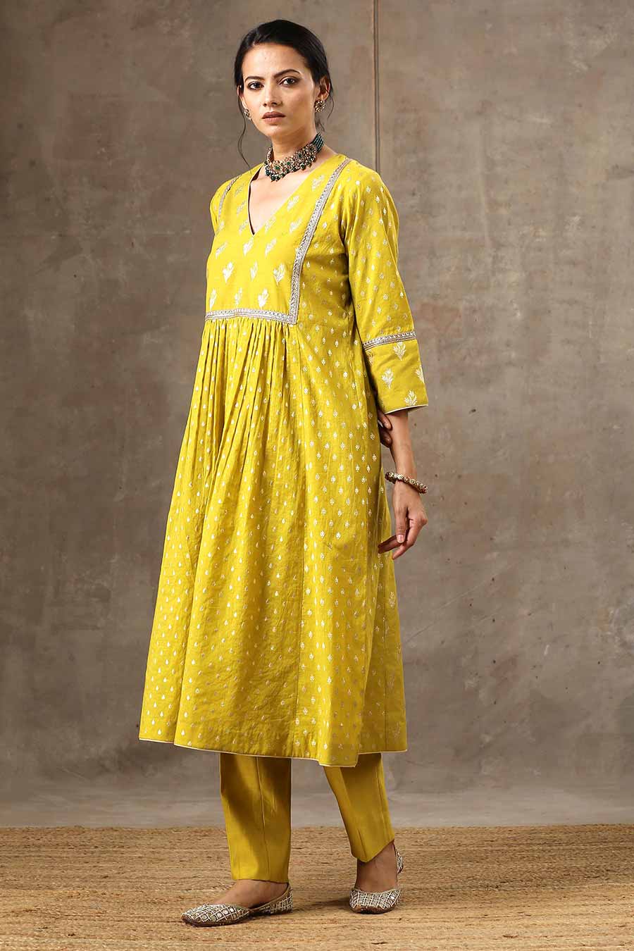 Yellow Chanderi Silk Kurta Set With Dupatta