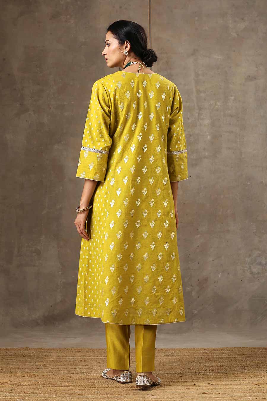 Yellow Chanderi Silk Kurta Set With Dupatta