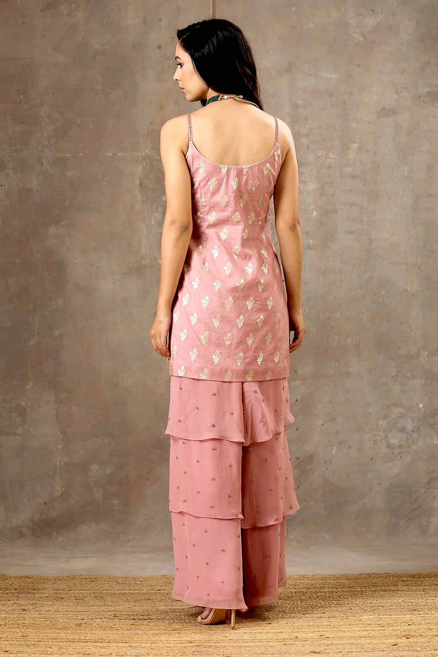 Onion Pink Embroidered Layered Sharara Set
