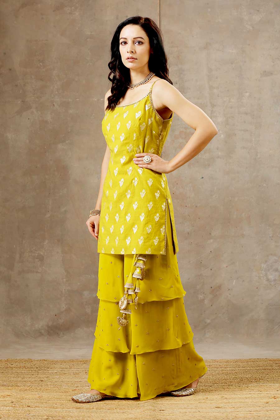 Yellow Embroidered Layered Sharara Set