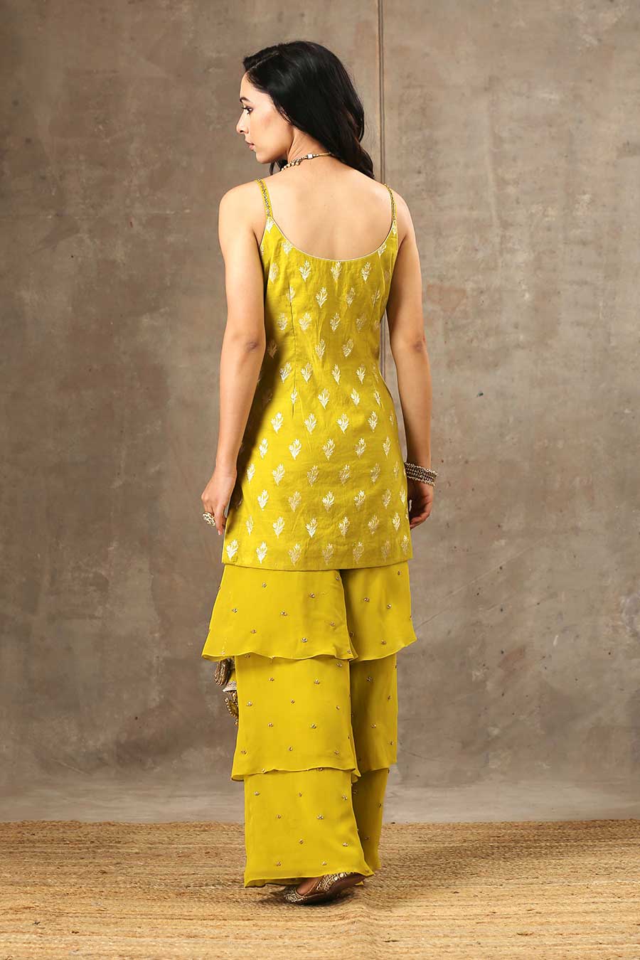 Yellow Embroidered Layered Sharara Set