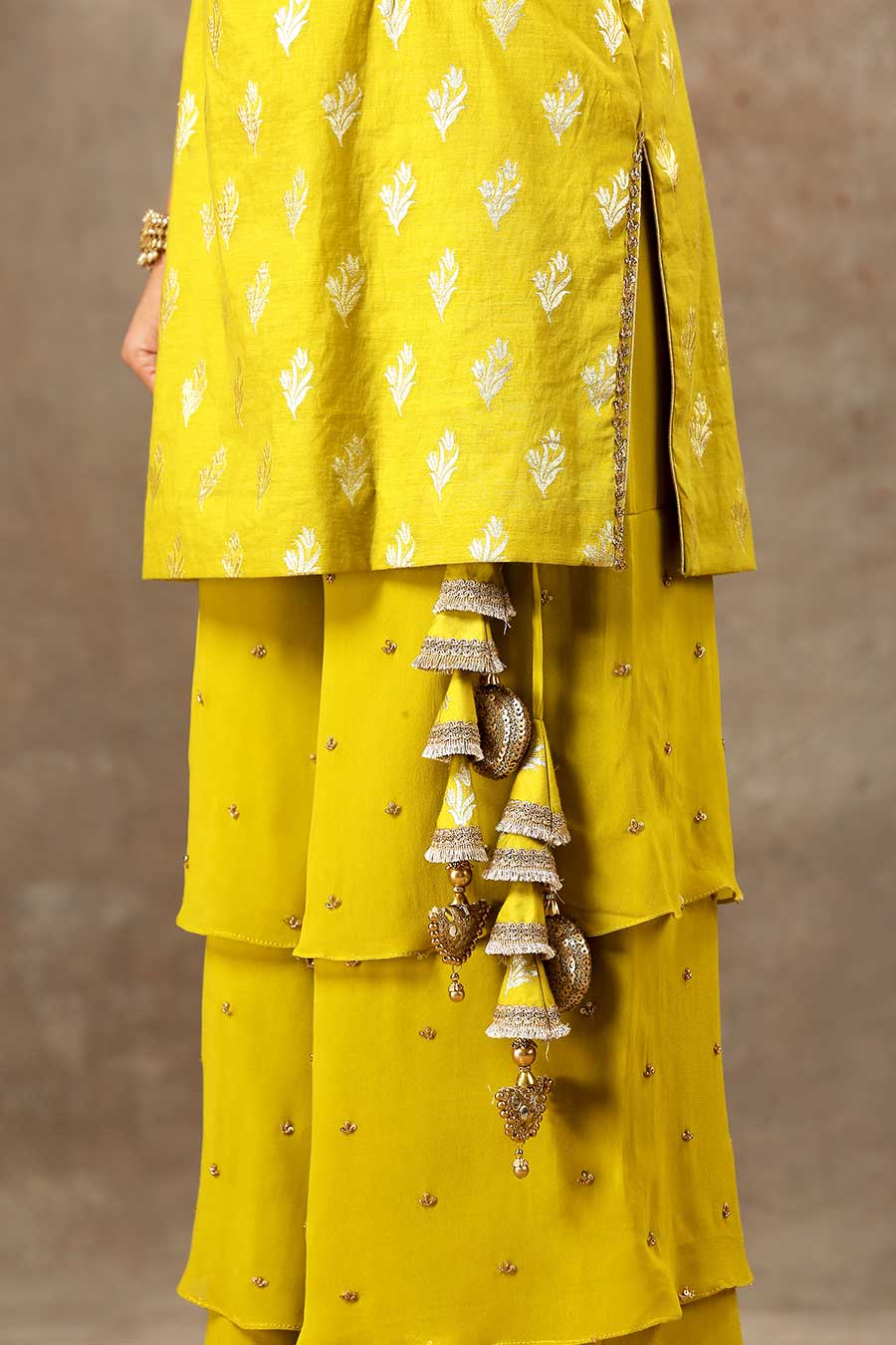 Yellow Embroidered Layered Sharara Set