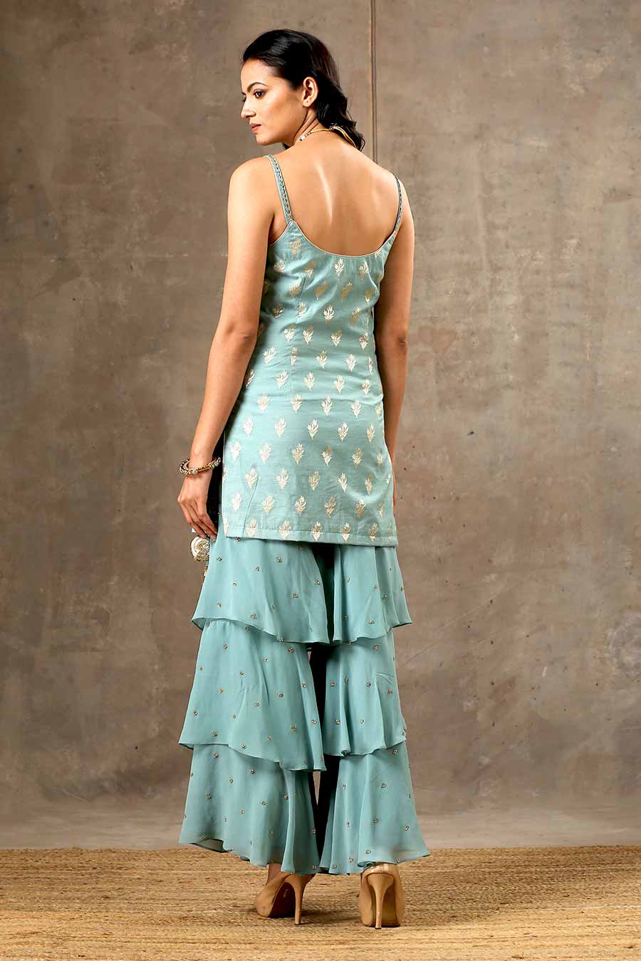 Blue Embroidered Layered Sharara Set