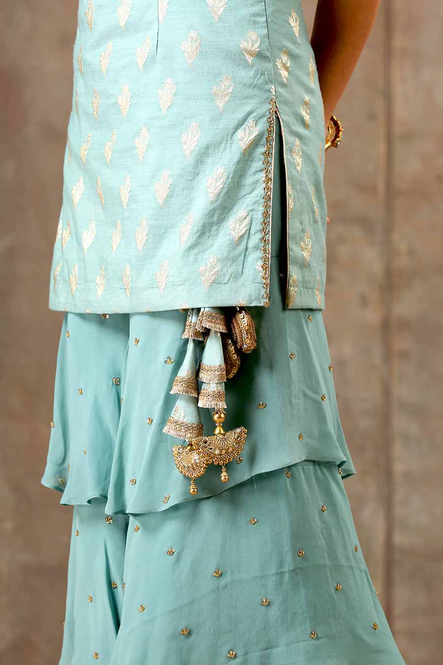 Blue Embroidered Layered Sharara Set