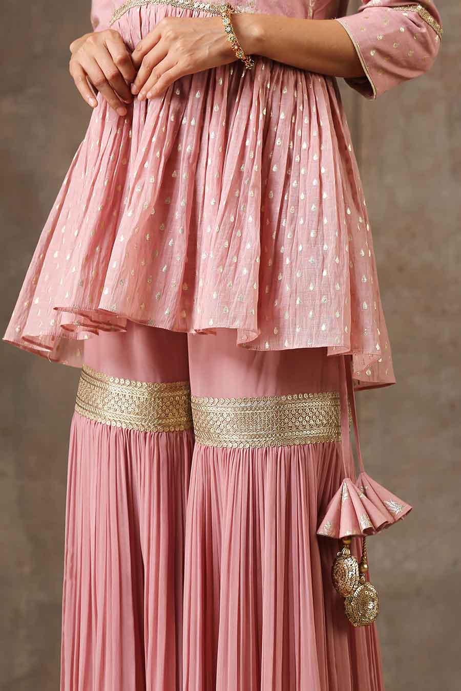 Onion Pink Embroidered Peplum Gharara Set