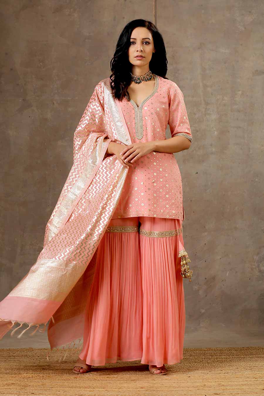 Peach Embroidered Gharara Set