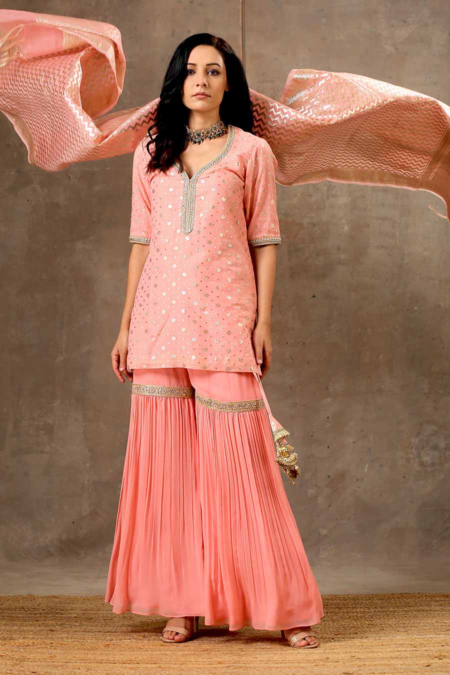 Peach Embroidered Gharara Set