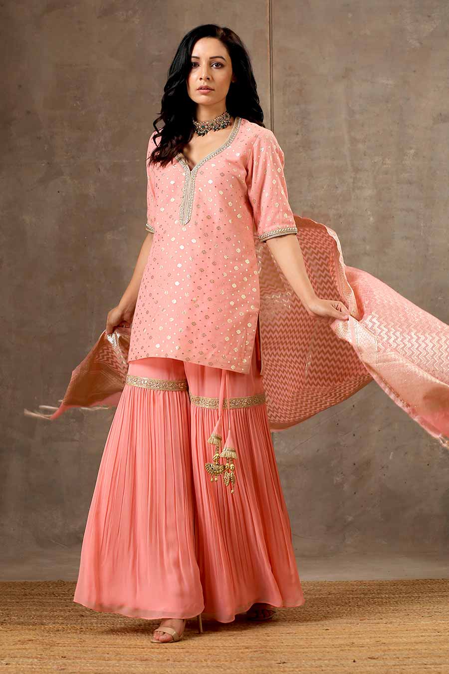 Peach Embroidered Gharara Set