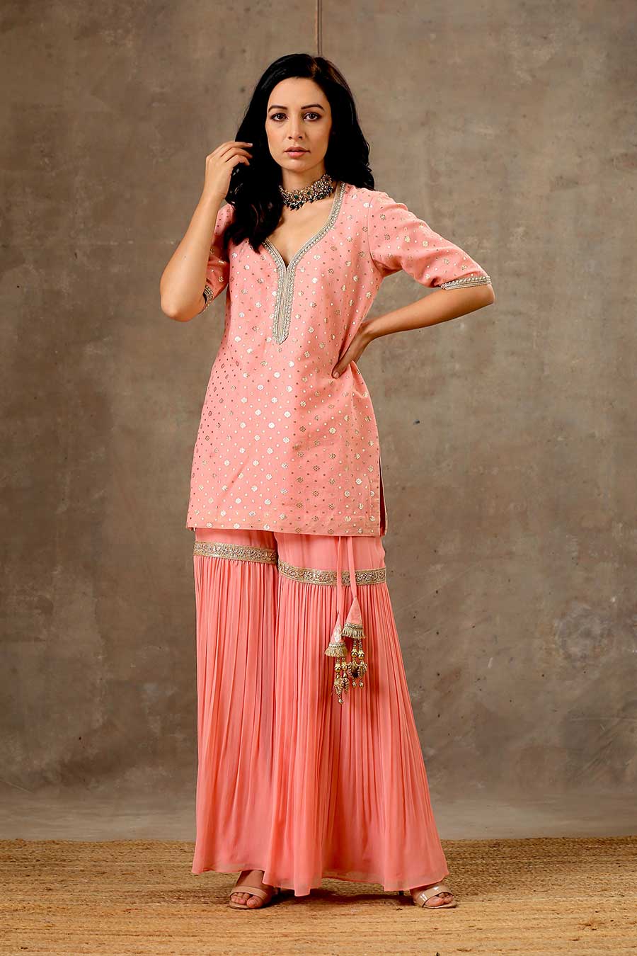 Peach Embroidered Gharara Set