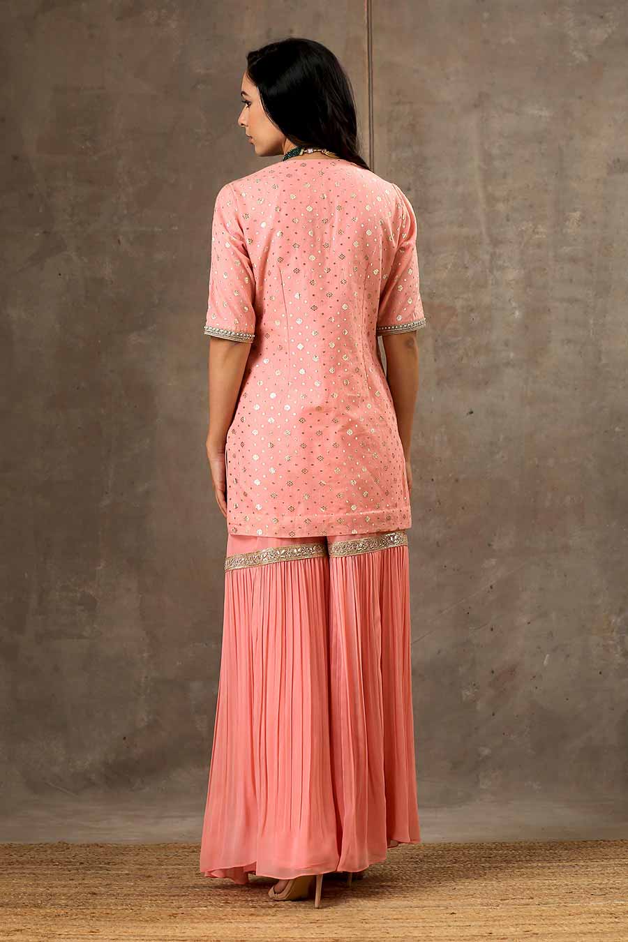 Peach Embroidered Gharara Set