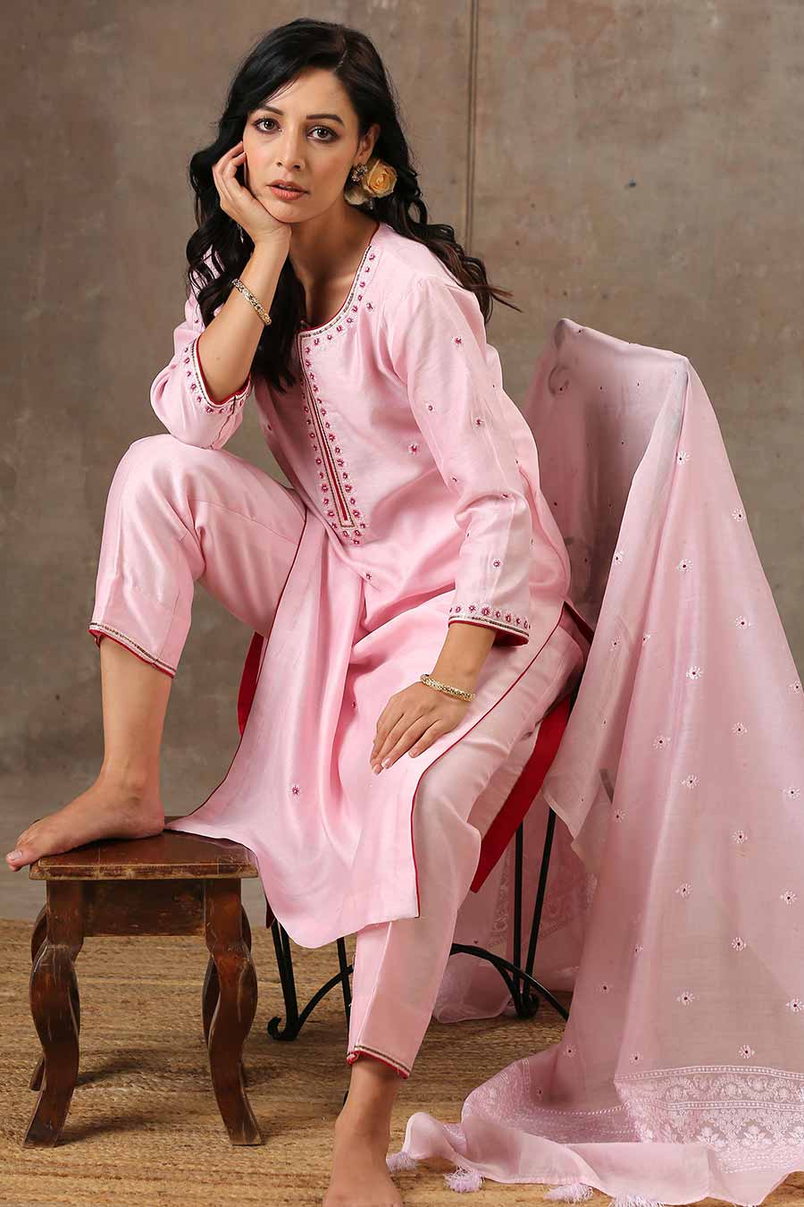 Malhaar Pink Chanderi Silk Kurta Set With Dupatta