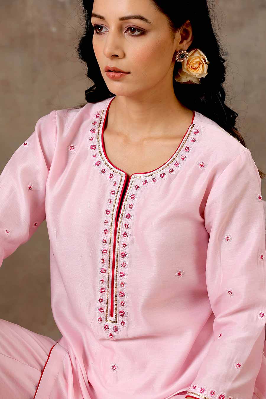 Malhaar Pink Chanderi Silk Kurta Set With Dupatta