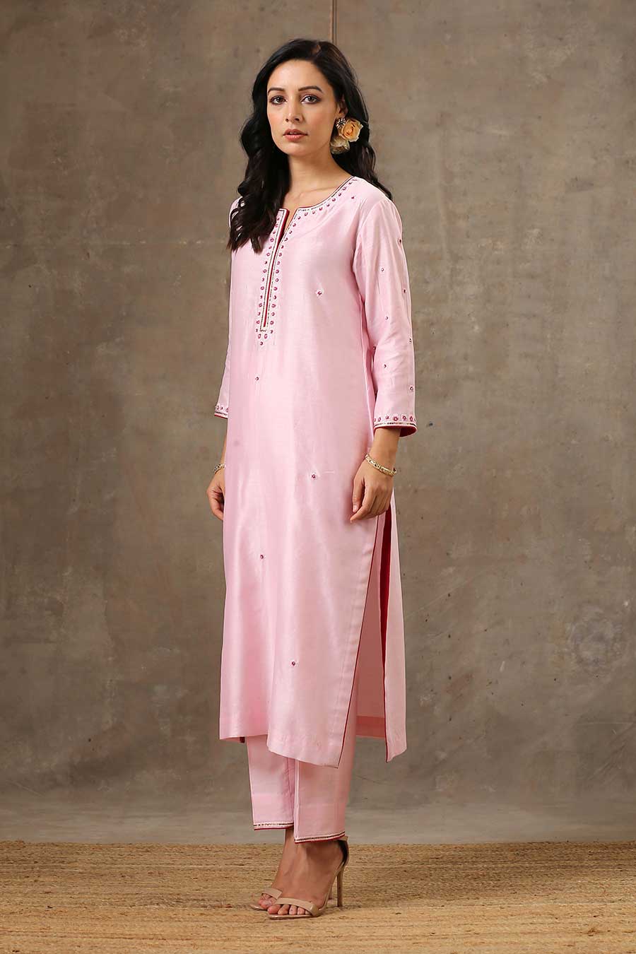 Malhaar Pink Chanderi Silk Kurta & Pant Set (2 Pc)