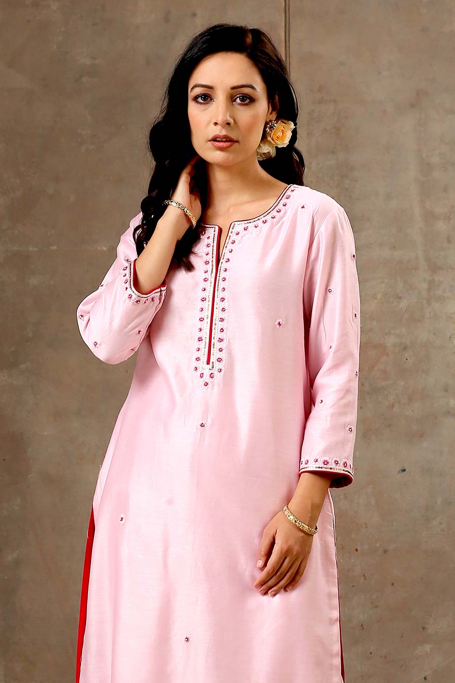 Malhaar Pink Chanderi Silk Kurta & Pant Set (2 Pc)