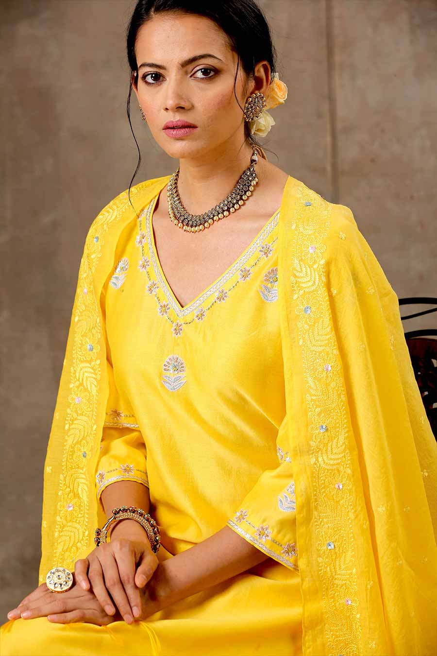 Malhaar Yellow Chanderi Silk Kurta Set With Dupatta