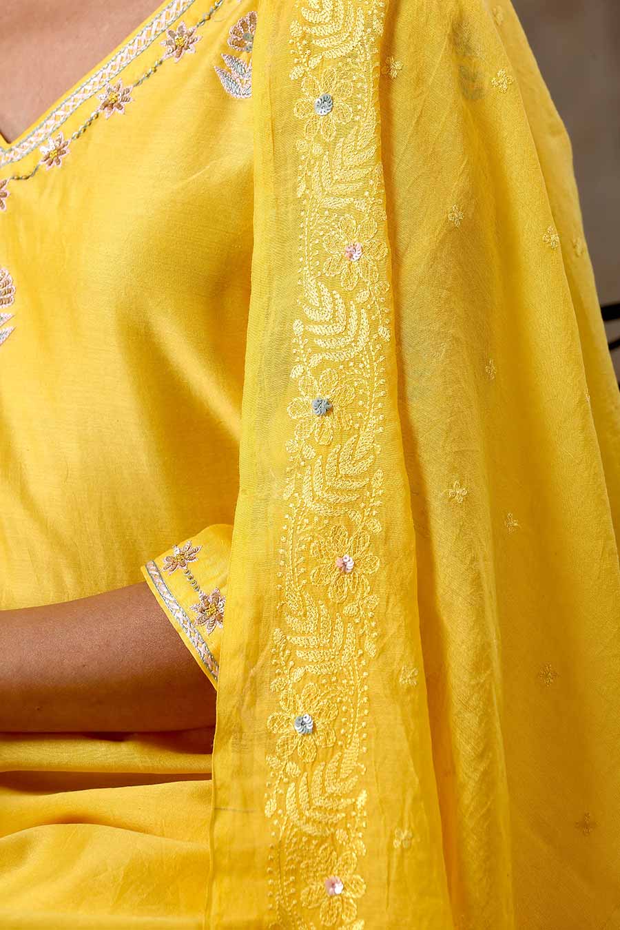 Malhaar Yellow Chanderi Silk Kurta Set With Dupatta