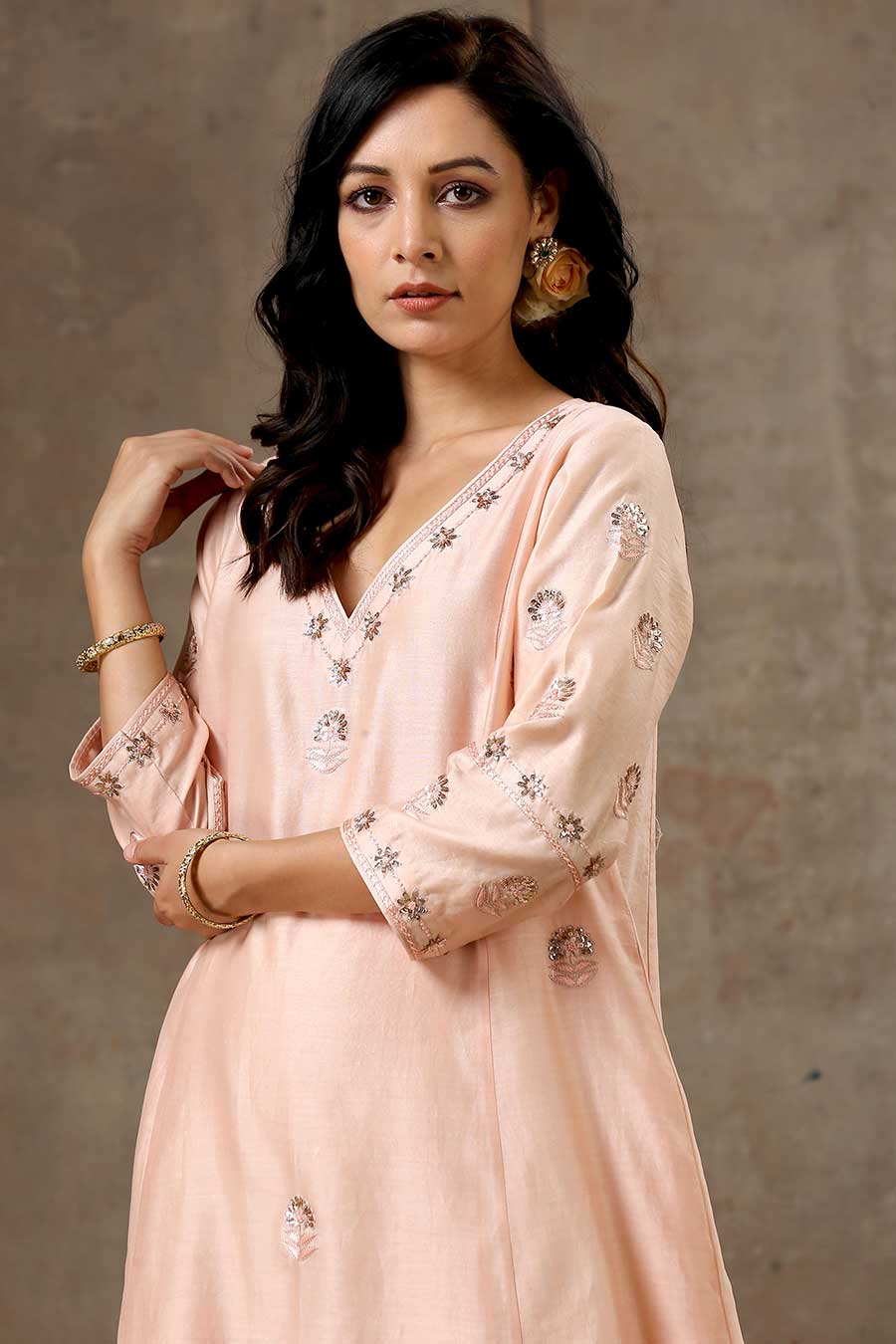 Malhaar Peach Chanderi Silk Kurta Set With Dupatta