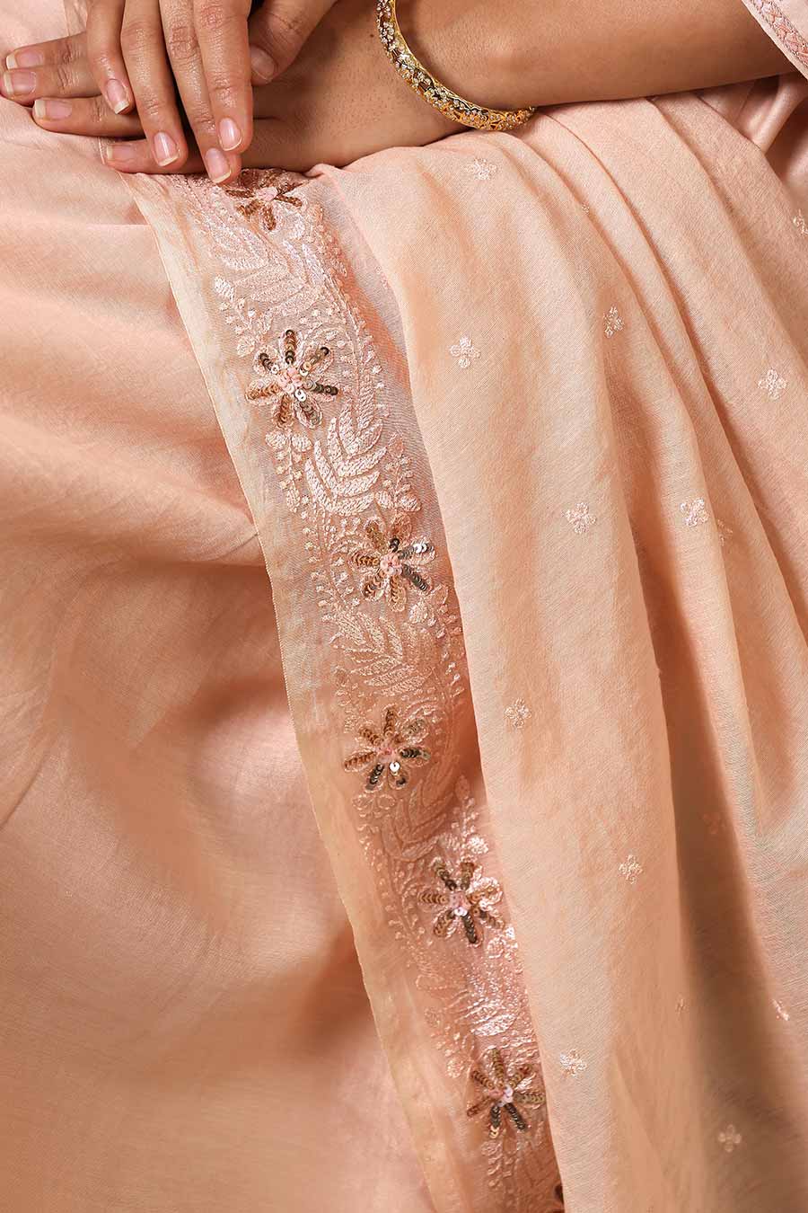 Malhaar Peach Chanderi Silk Kurta Set With Dupatta