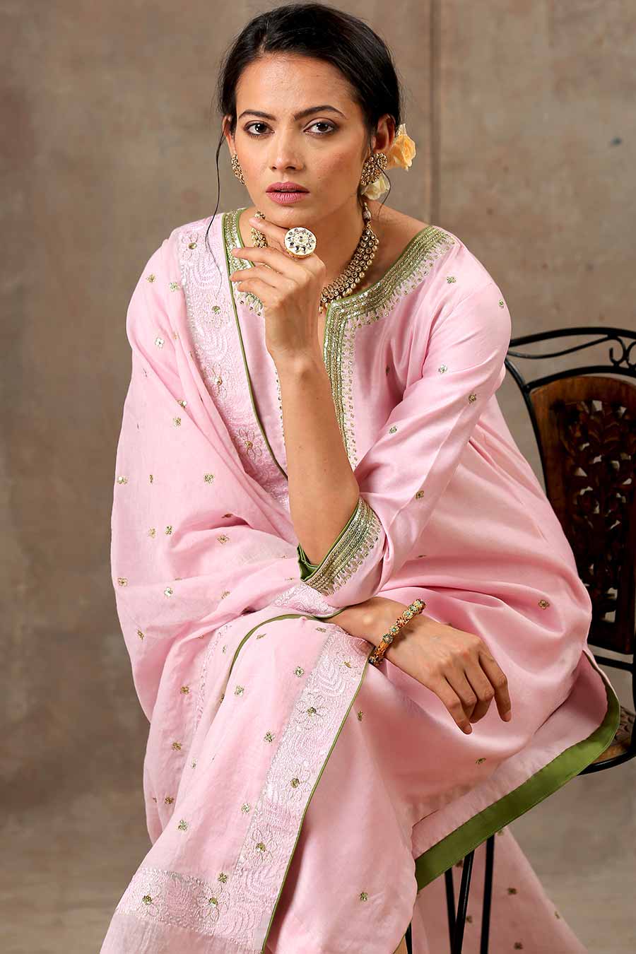 Malhaar Pink Chanderi Silk Kurta Set With Dupatta