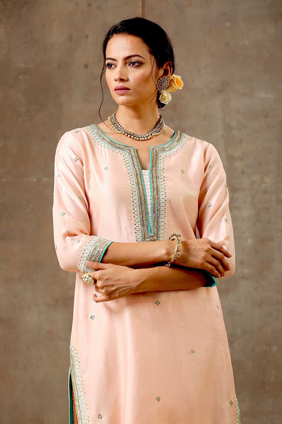 Malhaar Peach Chanderi Silk Kurta Set With Dupatta