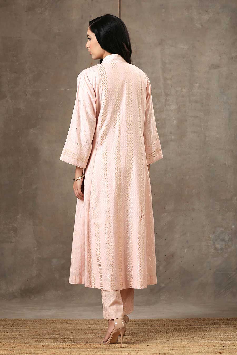 Powder Pink Woven Cotton Kurta Set With Dupatta