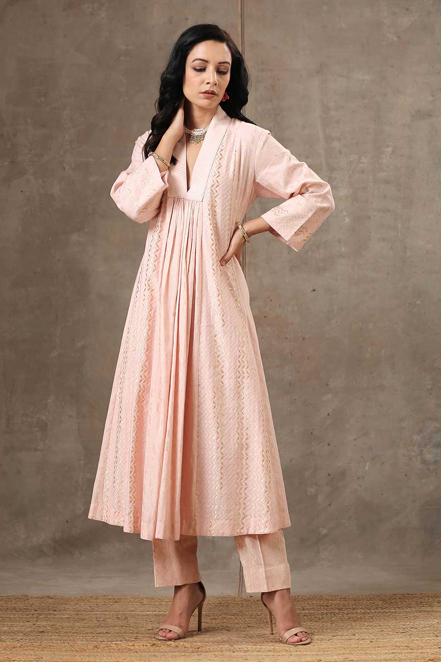 Powder Pink Woven Cotton Kurta & Pant Set (2 Pc)